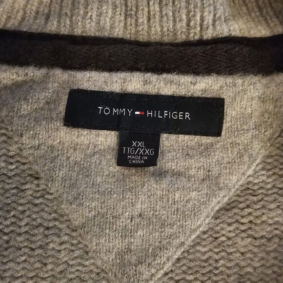 Tommy Hilfiger Lambswool Full Zip Cardigan Sweater Jacket Grey Blue Mens XXL 2X - Picture 3 of 6